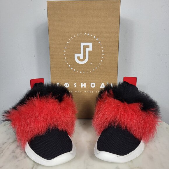 NWB~$345~JOSHUA*S~38/8~ITALY RED BLACK FOX FUR EXTRA LIGHT SNEAKERS SHOES BOOTS - Picture 16 of 16